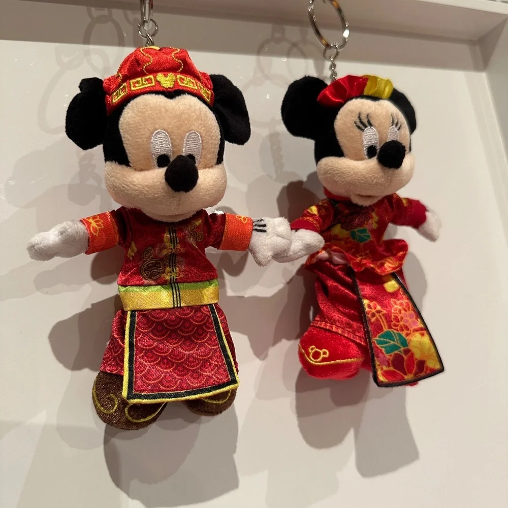 Authentic Disney Hong Kong Disneyland New Year Mickey & Minnie Plushie Keychain - Picture 3 of 6